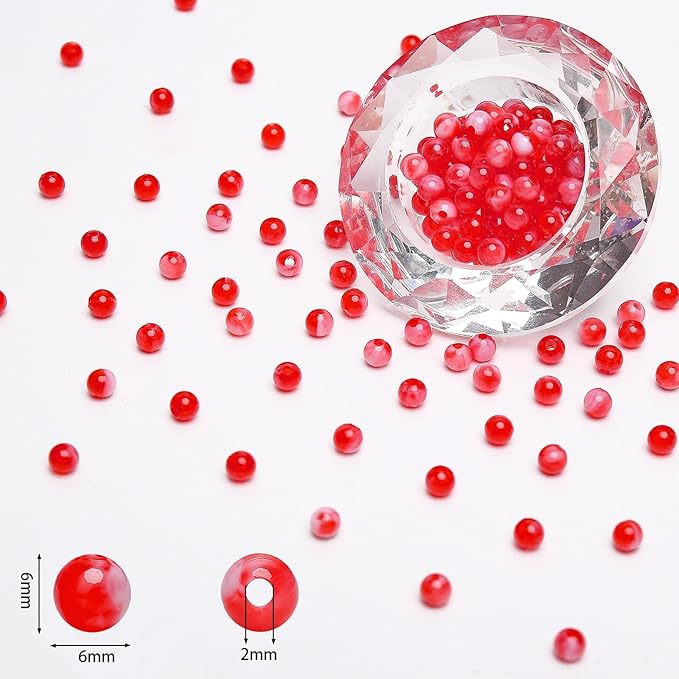 bonny boxx 1000pcs 6mm red jade round beads, smooth acrylic balls, plastic resin gumball bubblegum chunky beads for necklace & bracelet making, crafting supplies