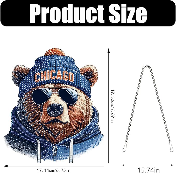 DIY Diamond Art Hanging Kit for Adult,Acrylic Diamond Art Painting Window Pendants Home Garden Wall Hanging Kits Hanging Ornament,Football Style (Chicago Orange)