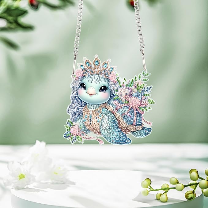 Tontut 5D DIY Diamond Art Painting Pendant kit, Crown Turtle Special Shape Hanging Crystal Window Pendant kit, Adult Gift Home Curtains, Yard Entrance Decoration