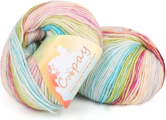 Coopay Yarn for Crocheting Knitting, Gradient Cake Yarns, 2 × 3.53oz - 240yds - 50% Cotton 50% Acrylic Ombre Yarns, Gradient Crochet Yarn for Blankets, Shawls, Scarves (209 Flower Field)