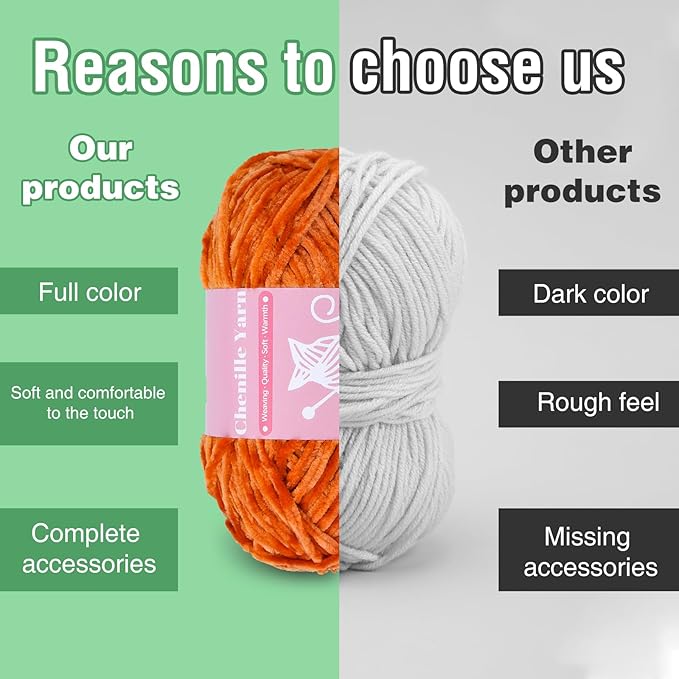 LUNARM Chenille Velvet Yarn for Crocheting Knitting, Soft Yarn for Making Blankets Clothes - 3 * 3.35oz, 3 * 162yds (Orange)