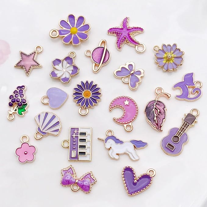 WOCRAFT 40pcs 20 pairs Assorted Enamel Bracelet Charms for Jewelry Making DIY Necklace Bracelet Earrings Keychain Crafting Charms Kit Crafts (Purple-SN999)