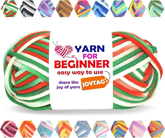 50g Rainbow Beginner Crochet Yarn for Crocheting and Knitting Multicolor Cotton Crochet Yarn for Beginners with Easy-to-See Stitches Cotton-Nylon Blend Easy Yarn for Beginners(Christmas Tone)