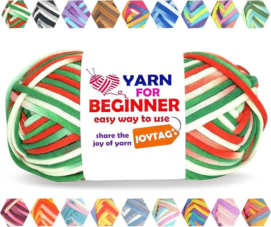 50g Rainbow Beginner Crochet Yarn for Crocheting and Knitting Multicolor Cotton Crochet Yarn for Beginners with Easy-to-See Stitches Cotton-Nylon Blend Easy Yarn for Beginners(Christmas Tone)