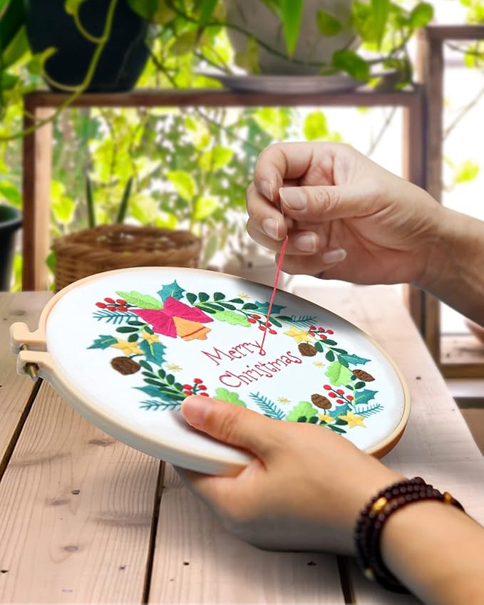 TINDTOP Christmas Embroidery Kit for Adult, 3 Sets Embroidery Stitch Practice kit Include Embroidery Cloth Hoops Threads for Craft Lover Hand Stitch