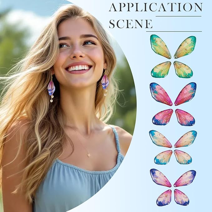 FASHEWELRY 16Pcs Resin Butterfly Wing Charms for Jewelry Making, Glitter Gradient Insects Wing Pendant Earrings Making Kit Golden Earring Hook Jump Rings