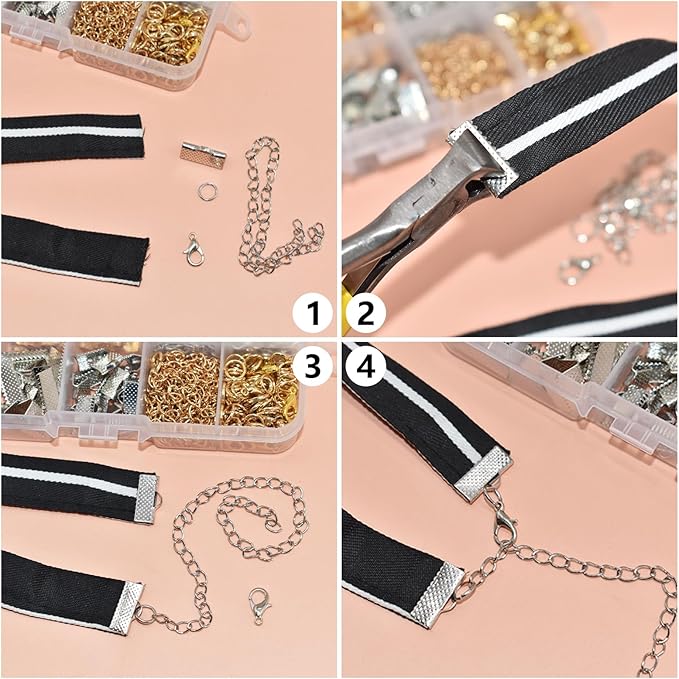 bds-home ribbon bracelet kit include ribbon ends crimps open jump rings lobster clasps and chain extenders, bookmark pinch necklace bracelet jewelry making, choker diy design