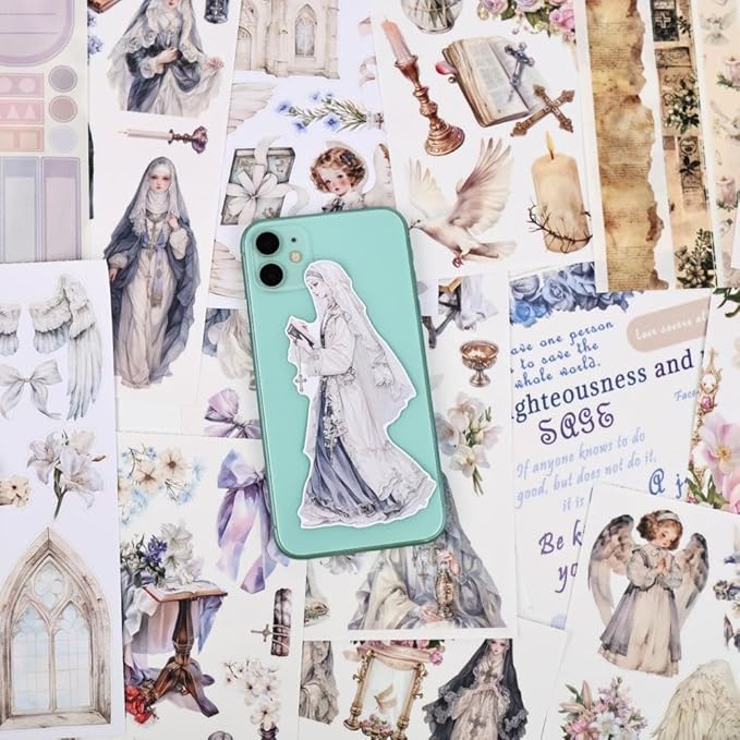 Gloria Cantical Pre-Cut Journal Sticker Book for Journaling, Scrapbook Stickers for Bullet Journals, Junk Journal Supplies, Planner, 20 Sheets A5 Size Washi, PET & Paper Collage Materials