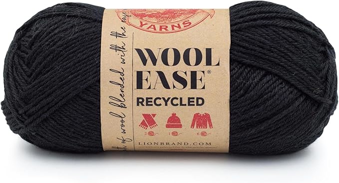 Lion Brand Yarn Wool-Ease Recycled Light Worsted-Weight Yarn for Knitting and Crochet, Black, 1 Pack, Wool and Acrylic Blend Fiber Perfect for Scarves, Hats and Blankets, 196 Yards
