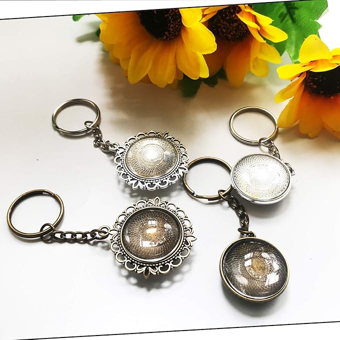 Allazone Round Double-Sided Pendant Trays and Glass Cabochon with Key Ring for Bracelet Necklace Crafting DIY, Gift Making by Seasonsky