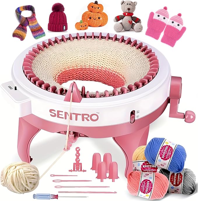 SENTRO Knitting Machine, 48 Needles Knitting Machine, Smart Knitting Loom Machine with Row Counter for Adults Beginners, Circular Double Knit Loom Crochet Knitting Machine Kit for Hat Socks