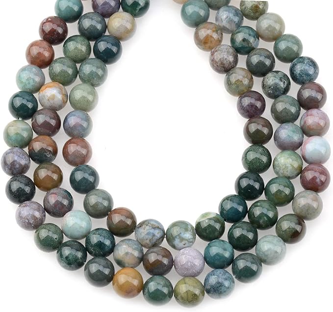 LPBeads 80Pcs Polished 10mm Round Natural Indian Agate Gemstone Loose Beads with Stretch Cord for Jewelry Making Bracelets