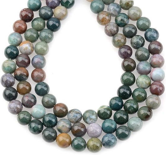 LPBeads 80Pcs Polished 10mm Round Natural Indian Agate Gemstone Loose Beads with Stretch Cord for Jewelry Making Bracelets