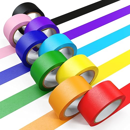 Colored Masking Tape, Color Painters Tape for Kids, 9 Rolls 1 inch Wide x 19.7 Yards Each, Colorful Paper Tapes Rainbow Colors for Labeling Packing, Painter Tape Variety Pack, Craft Tape