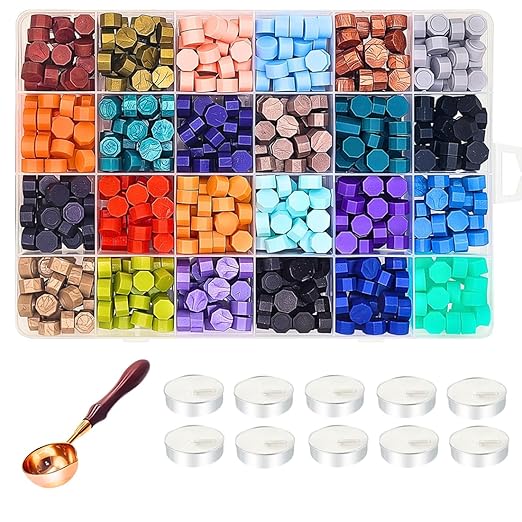 xxxHOLIC Wax Seal Kit – 360 Beads in 24 Colors, Smokeless & Crack-Resistant Seal Wax Starter Set with Melting Spoon & Tea Lights for Wedding Invitations & Envelope Sealing