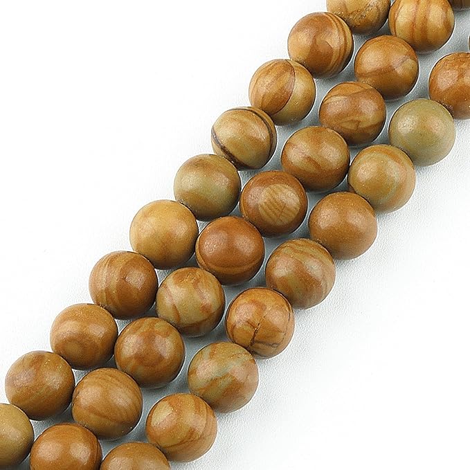 Natural Stone Beads Gemstone Beads for Jewelry Making - 10mm Wood Grain Stone Beads for Bracelets, Semi Precious Round Japser Beads(34-37pcs, 10mm, Wood Grain Stone)