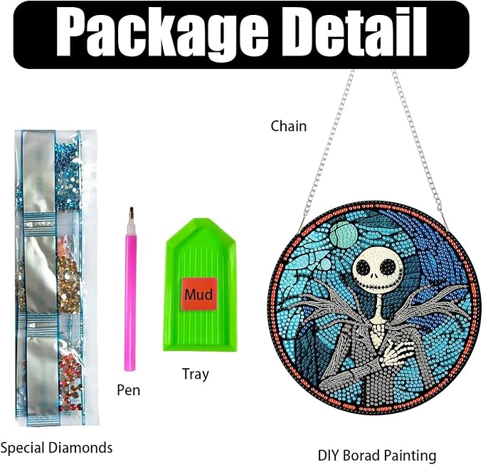 DIY Diamond Art Hanging Kit for Adult,Halloween Jack Acrylic Diamond Art Painting Window Pendants Home Garden Wall Hanging Kits Hanging Ornament Festival Gift