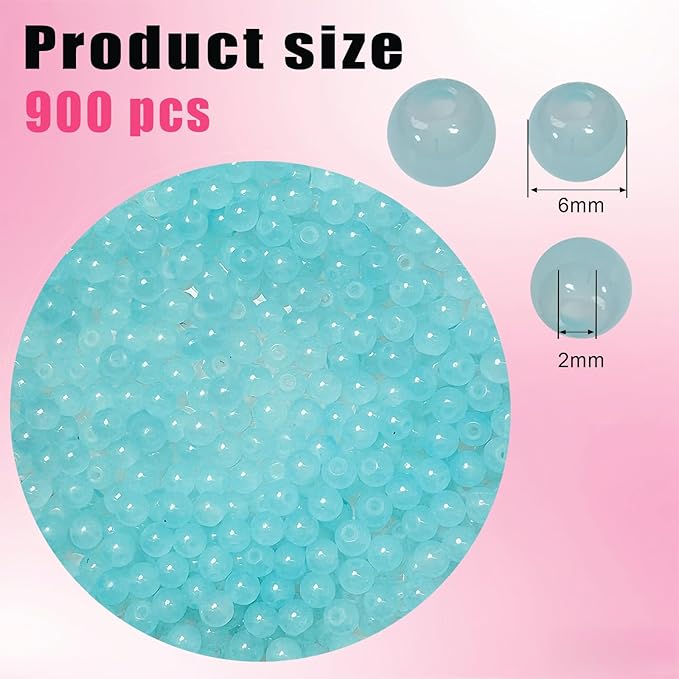 6mm Round Glass Beads for Jewelry Making, 900Pcs Glass Seed Beads for Bracelets, DIY Crafts (Light Blue)