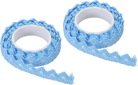 PATIKIL Lace Ribbon Self-Adhesive Lace Tape, 2 Rolls Cotton Masking Sticker for Detailing Accent Wall Decor Art, Sky Blue