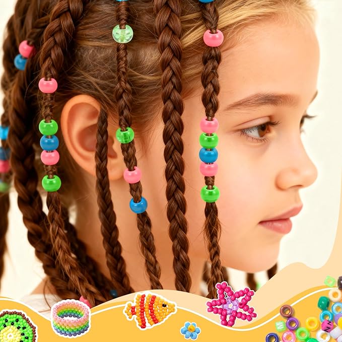simetufy 1200 pcs plastic pony beads for bracelet making, multi-colored beads for hair braiding, diy crafts, kandi jewelry, key chains and ornaments decorations 24 assorted colors