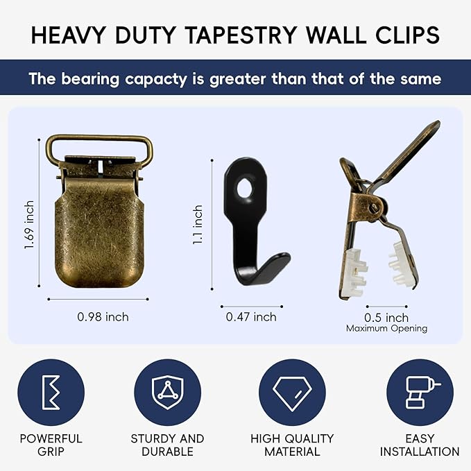 4 Pack Heavy Duty Tapestry Hangers Clamps, Non-Slip Quilt Hangers for Wall Hangings, Powelful Grip Wall Clips Great for Large Quilts, Rugs, Carpets,Spring Home Decor Damage-Free Display (Bronze)