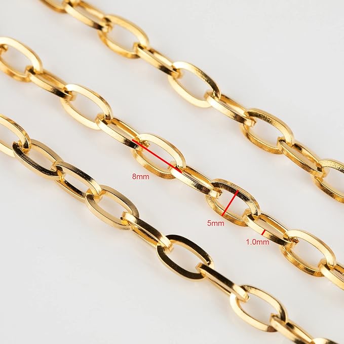 YOUBEIYEE 16.4 Feet Gold Plated Stainless Steel Chain Link Oval Paperclip Necklace Chain Bulk with Jump Rings Lobster Clasps for DIY Necklace Bracelet Choker Jewelry Making