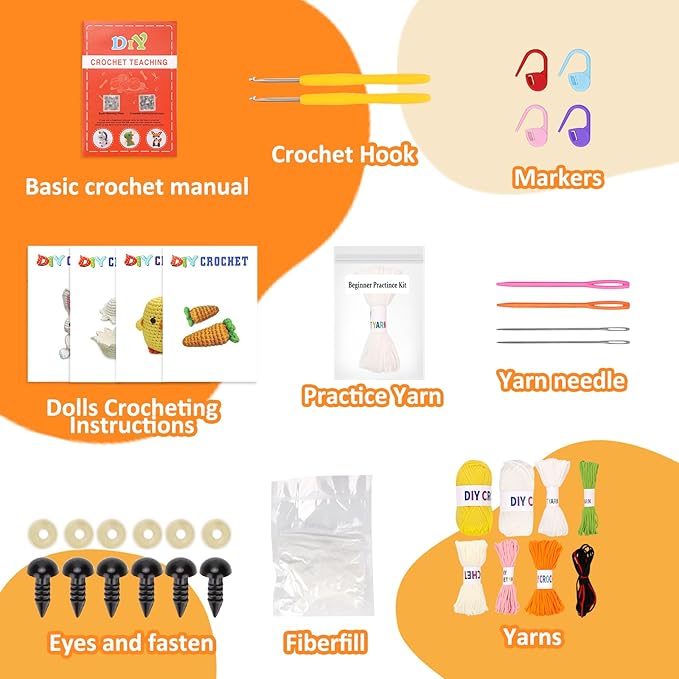 wokdsbl Crochet Kit for Beginners with Upgraded Premium Custom Yarn and Step-by-Step Video Tutorials, Ideal DIY Craft Gift, Crochet Animal Kits for Easter Egg Fillers (Bunny & Chick)