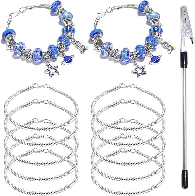 Exway 10 Pcs Snake Charm Bracelet Chain 8.0 Inch Silver Charm Bracelet Kit Snake Chain Bracelets Chain for Christmas DIY Women Jewelry Making Gifts ﻿