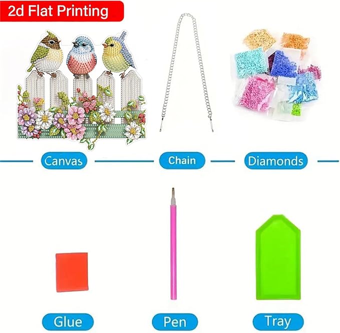 ZeeLionArt Hanging Diamonds Art kit for Adult,Birds Pendant Diamonds Painting Art Kit,7.8x7.3inch Acrylic Diamonds Painting Board Kit Ornament, Special Crystal Diamond Hanging Ornament