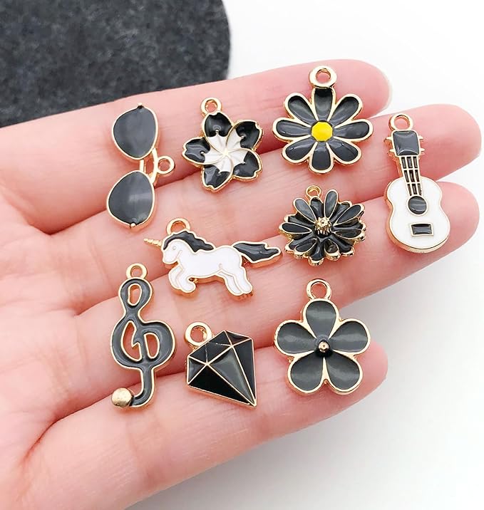 WOCRAFT 40pcs 20 pairs Assorted Enamel Bracelet Charms for Jewelry Making DIY Necklace Bracelet Earrings Keychain Crafting Charms Kit Crafts (Black-SN994)