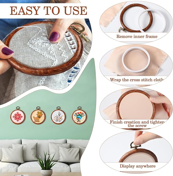 burbell 15 pcs 3 inch round embroidery hoops frame circle rubber hoops ring display cross stitch ornament imitated wood frame kits for spring gifts valentines day craft sewing diy hanging gifts