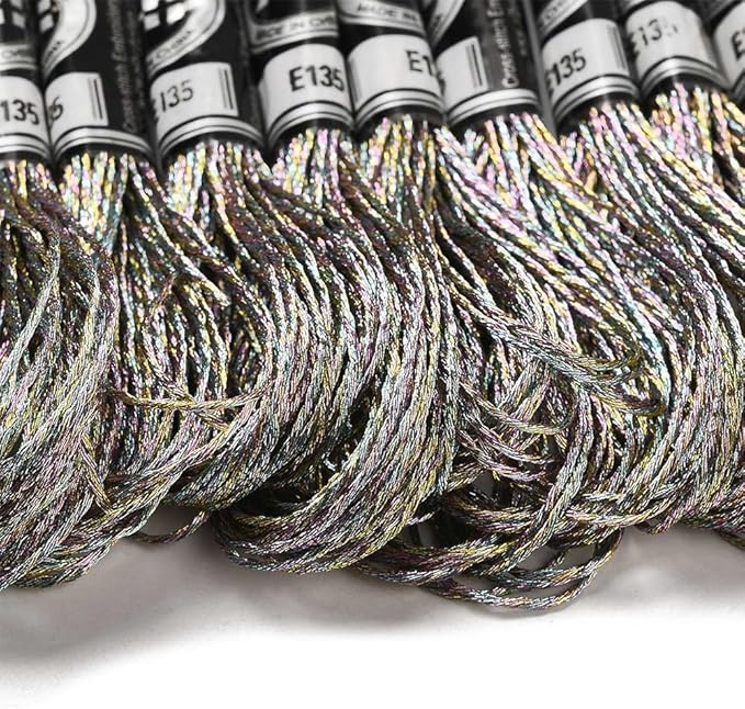 10 Skeins Grey Polyester Embroidery Floss Metallic Shimmer Crewel Cross Stitch Threads Silver Glitter Floss for Sewing Making String Art Tassels DIY Project Friendship Bracelets Home Decor