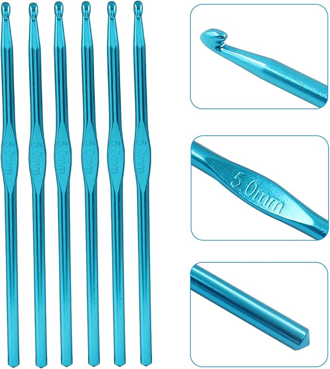 Cionyce 6 Pack h/8 5mm Aluminum Crochet Hook, US Size H (Size 8) Crochet Needle for DIY Craft Yarn Knitting Needles