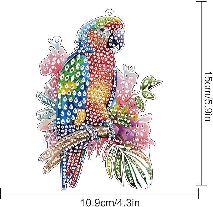 AiYuanzsh Animal Parrot DIY Acrylic Diamond Art Painting Pendant Kits Special Shaped Rhinestone Round Diamond Art Window Pendants Home Garden Wall Hanging Kits Home Wall Decor Gift