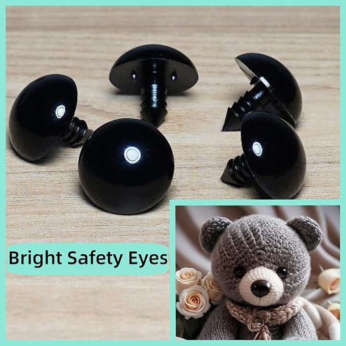 Hukiwow 200Pcs 20mm Safety Eyes for Crocheting with Washers Large 20 mm Safety Eyes Big Plastic Crochet Eyes Black Craft Eyes for Animals Doll