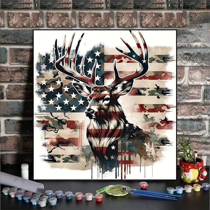 Axquilon Patriotic Paint by Numbers Kit for Adults Beginner- 4th of July Adult Paint by Number Kits on Canvas, Easy Adults' Paint-by-Number Kits Oil Painting for Gift Home Wall Decor 16x16in