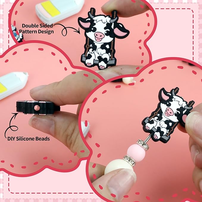 12pcs Cow Silicone Focal Beads for Pens Making Beads for Keychain Shape for Bracelet Necklace Crafts （Cow）