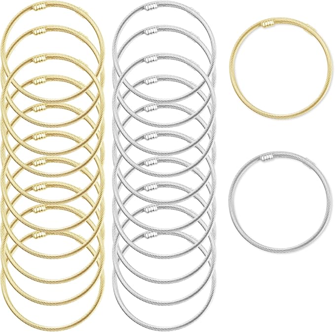 20 Pieces Twisted Cable Wire Bracelet Stylish Fine Stainless Steel Open Cuff Bracelets Mixed 3mm Thin Adjustable Expandable Elastic Bangle Bracelets for Women DIY Jewelry Making Christmas Day Gift