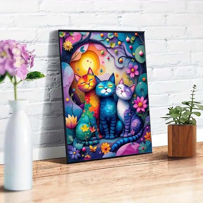 GEMFAMILY Animals Diamond Art Kits for Adults,5D Diamond Painting Kits for Colored Cat,DIY Full Drill Paint with Diamonds Pictures Gem Art for Home Wall Decor12 X 16Inch