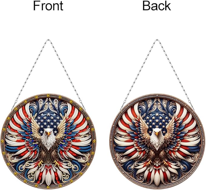 POETRYDRAW DIY Hanging Diamond Art Pendant Kit Eagle Independence Day, Special Crystal Diamonds Painting Ornament for Adults, 5D Diamond Art Suncatchers Double Sided Board Gem Painting Box Kit