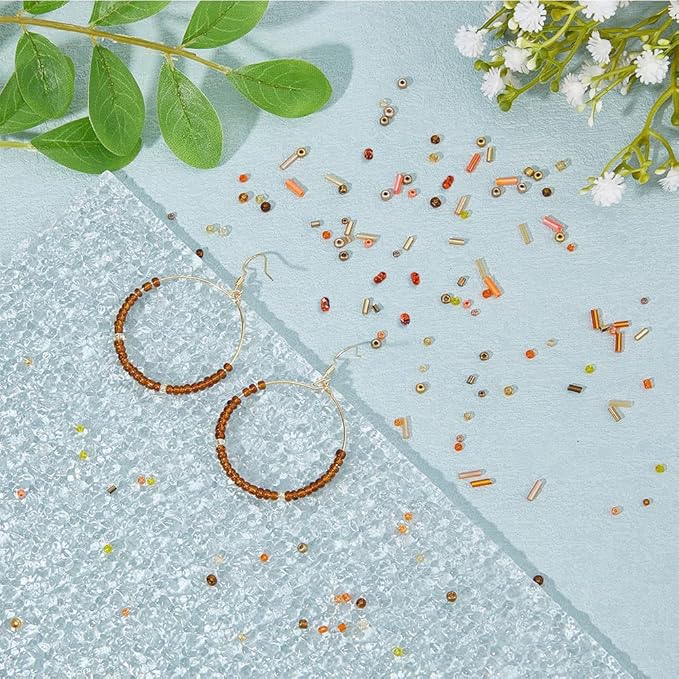 DICOSMETIC 21455Pcs Orange Glass Seed Beads Tube Beads Bugle Bead Bracelet Kit Tiny Bead Kit for Adult DIY Bracelet Necklace Jewelry Making About 8/0, Hole: 0.5-1.2mm