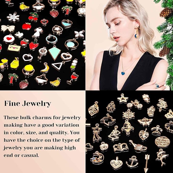 200Pcs Charms for Jewelry Making, Assorted Wholesale Mixed Bulk Metal Earring Bangle Charms for DIY Necklace Bracelet Jewelry Making and Crafting (Assorted Color)