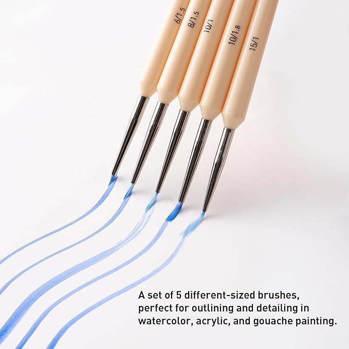 HIMI Gouache/Paint Detail Brushes Set 5 Pcs for Acrylic Oil Watercolor Face & Body Gouache Painting Nice Gift Art hobbyist,Adults (Yellow, Detail Brush)