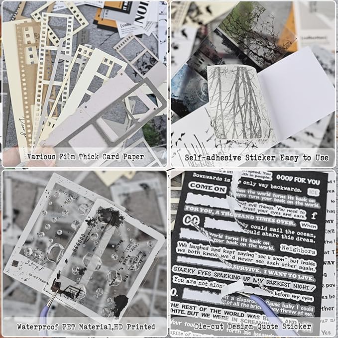 Diuhofart Vintage Scrapbook Supplies Kit, 80Pcs Diecut Film Strips Photo Frames Stickers for Junk Journal Supplies, Scrap Booking Materials, Quote Stickers for Journaling, Scrapbooking, Crafts Arts