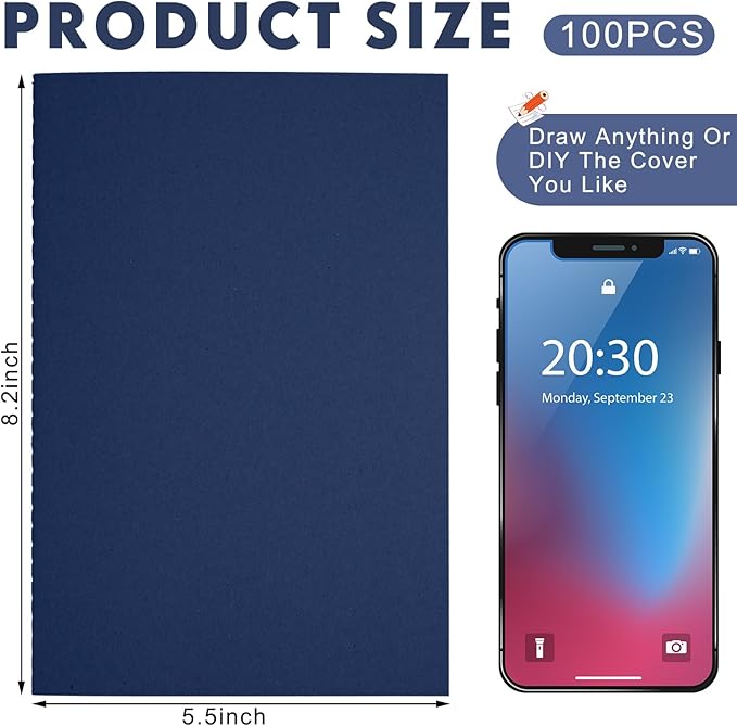mimorou 100 pcs journals notebooks bulk - kraft softcover a5 small notebooks 5.5 inch x 8.3 inch notepads with 60 page 30 sheet for writing sketch travel office supplies(navy,dot)