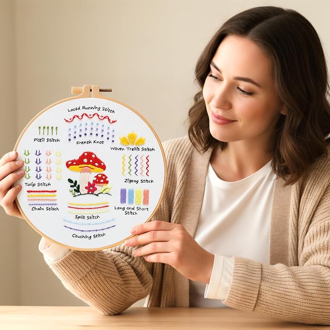 Louise Maelys Embroidery Kit for Beginners,3 Packs Practice Tool for Adults,Learn 30 Basic Stitches,DIY Hand Sewing Gift,Cross Stitch Starter Kits with Hoop Needles Instruction and Threads