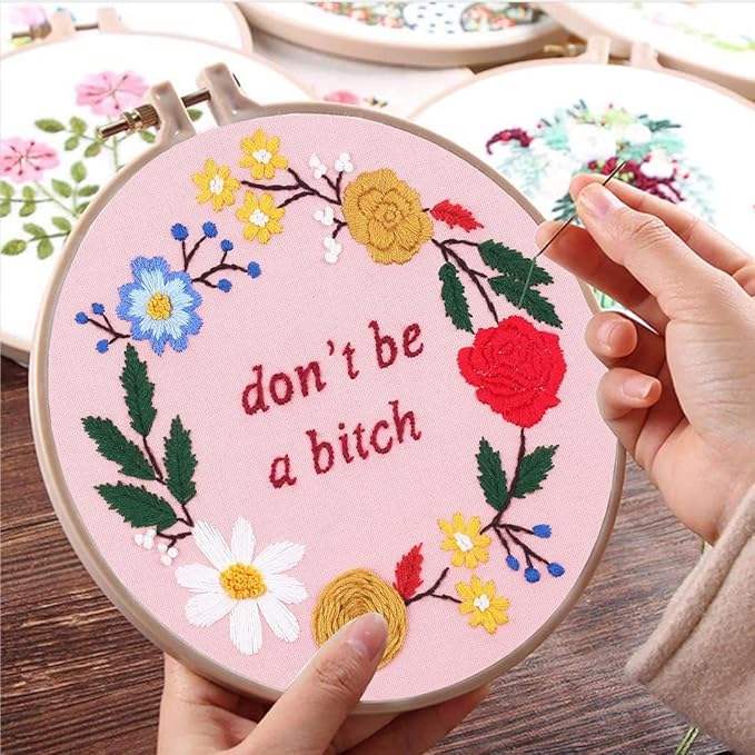 Nuberlic Funny Embroidery Kits for Beginners, DIY Cross Stitch Starter Kit for Adults Including Cloth with Pattern, Hoop, Needles Instruction and Threads
