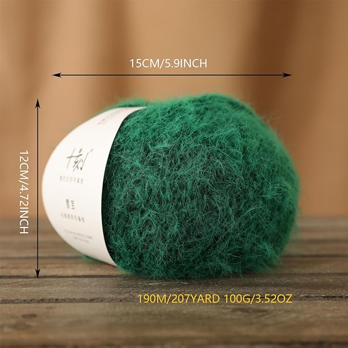 Snowbaby Wool Acrylic Blend Long Pile Yarn,(Worsted) Warm and Luxurious Fuzzy Yarn for Knitting and Crocheting DIY Hats Scarves Sweaters, 2 * 3.52oz/100g 207yds(15-Pine)
