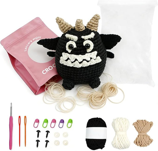 WINDSIUUU Monster Crochet Kit for Beginners Adults Gift Set to Make Gulpie- Easy DIY Starter Set Crochet Animal Knitting Kit, Easy to Learn Craft Monster Gift for Girls Boys with Instructions & Video