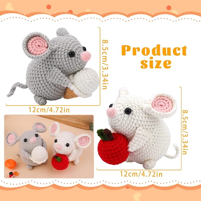 Kogyxe Beginners Crochet Kit, Amigurumi Crocheting Animals Kits w Step-by-Step Video Tutorials, Crochet Starter Kit Knitting Starter Pack for Adults Beginners, 2 Hamster Family (40%+ Yarn Content)